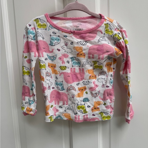 Simple Joys by Carter’s 24M Girls Pink & White Animal Long Sleeve Pajama Top - Picture 1 of 5